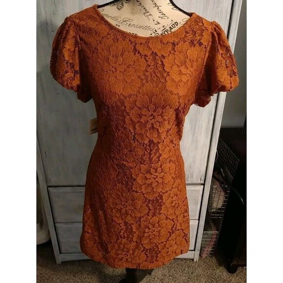 Free People Sleeve Lace Cut Out Dress NWT Sm Boho Cottage Core Feminine - Picture 2 of 12